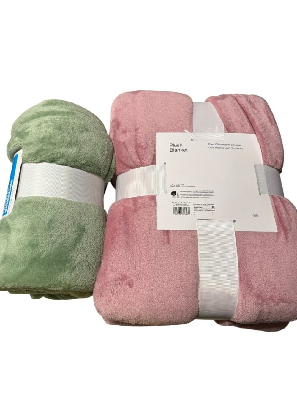 Set of 2 Room Essentials  Plush Blanket 66"x92" Pink & Green Throw 50"x60" New